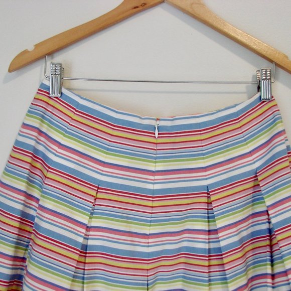 Talbots Striped Skirt Blue Pink Colourful Pleated A-Line Flare Skirt Size 2 - Picture 13 of 14
